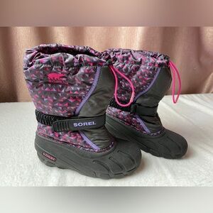 Sorel Snow Boots waterproof Geometric  Black and Pink Size US Kids 5 EU 37